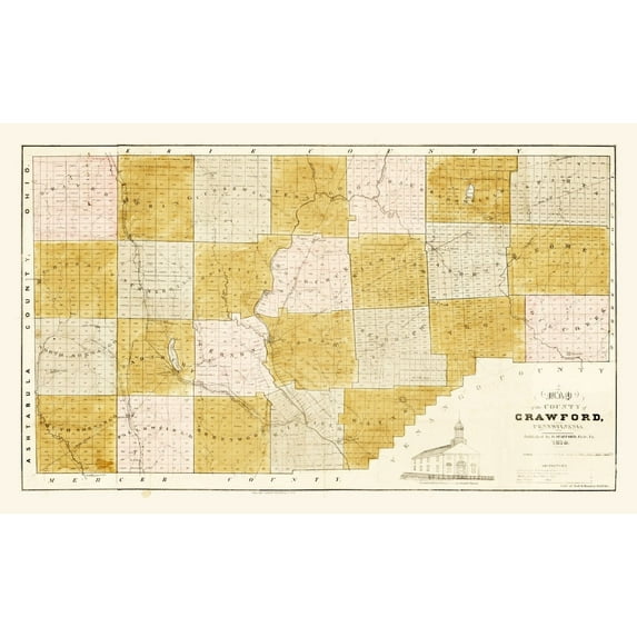 Historic County Map - Crawford County Pennsylvania - Spafford 1839 - 37.53 x 23 - Vintage Wall Art
