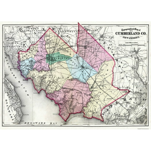 Historic County Map - Cumberland County New Jersey - Beers 1872 - 32 x 23 - Vintage Wall Art