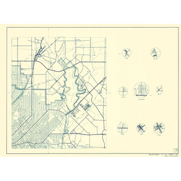 Historic County Map - Dallas County Texas Cities pt 3 - Highway Department 1936 - 23 x 31.29 - Vintage Wall Art