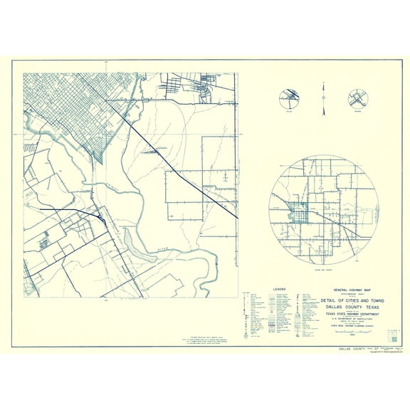 Historic County Map - Dallas County Texas Cities pt 4 - Highway Department 1936 - WallArt