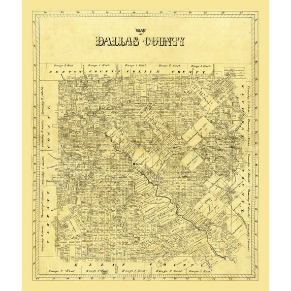 Historic County Map - Dallas County Texas - General Land Office - Vintage Wall Art