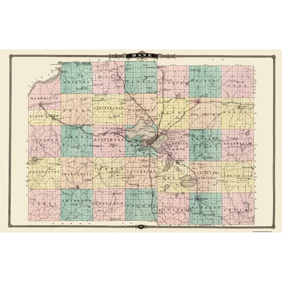 Historic County Map - Dane County Wisconsin - Snyder 1878 - Vintage Wall Art