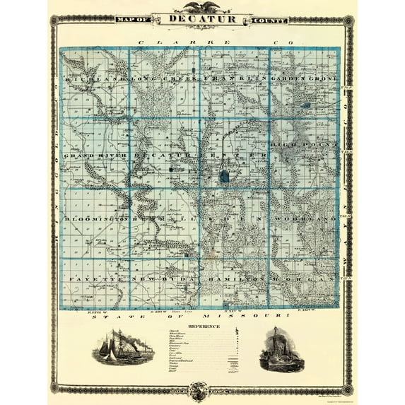 Historic County Map - Decatur County Iowa - Andreas 1875 - Vintage Wall Art