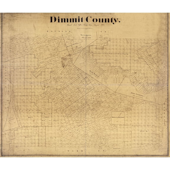 Historic County Map - Dimmit County Texas - Beaumont 1894 - 27.00 x 23 - Vintage Wall Art