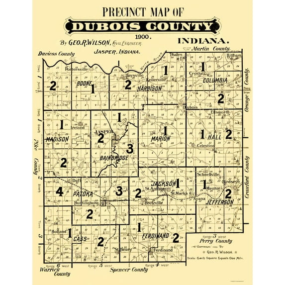 Historic County Map - Dubois County Indiana Precinct - Wilson 1900 - Vintage Wall Art