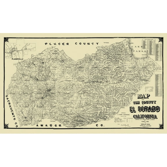 Historic County Map - El Dorado County California - Punnett 1895 - 38.19 x 23 - Vintage Wall Art