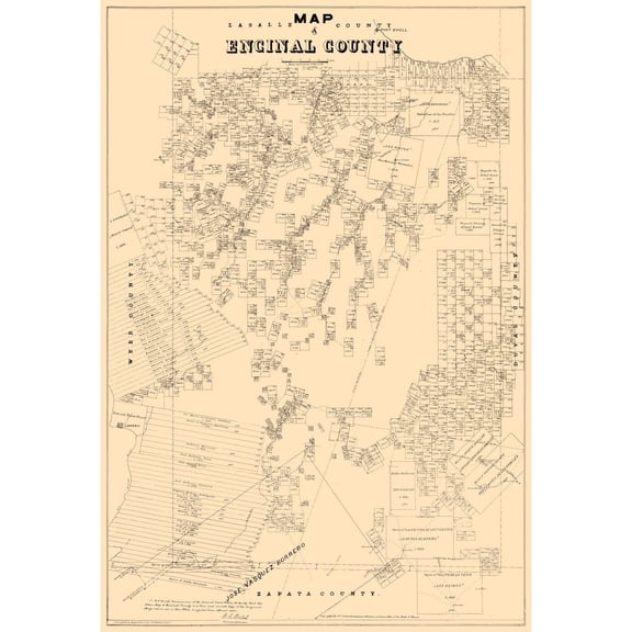 Historic County Map - EncinalCounty Texas - Walsh 1879 - Vintage Wall Art