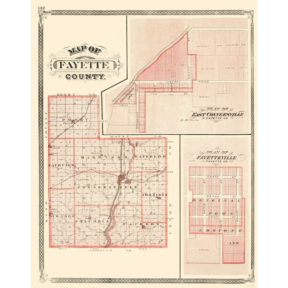 Historic County Map - Fayette County Indiana - Baskin 1876 - Vintage Wall Art