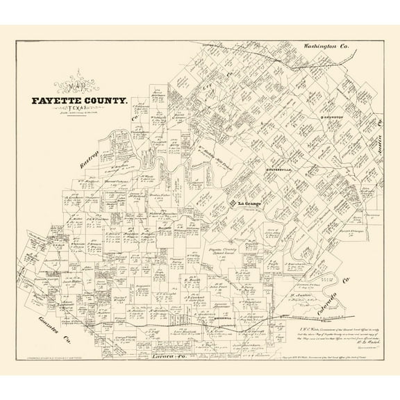 Historic County Map - Fayette County Texas - Walsh 1879 - 26.23 x 23 - Vintage Wall Art