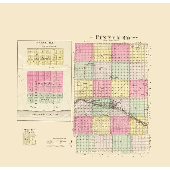 Historic County Map - Finney County Kansas - Everts 1887 - 23 x 23.85 - Vintage Wall Art