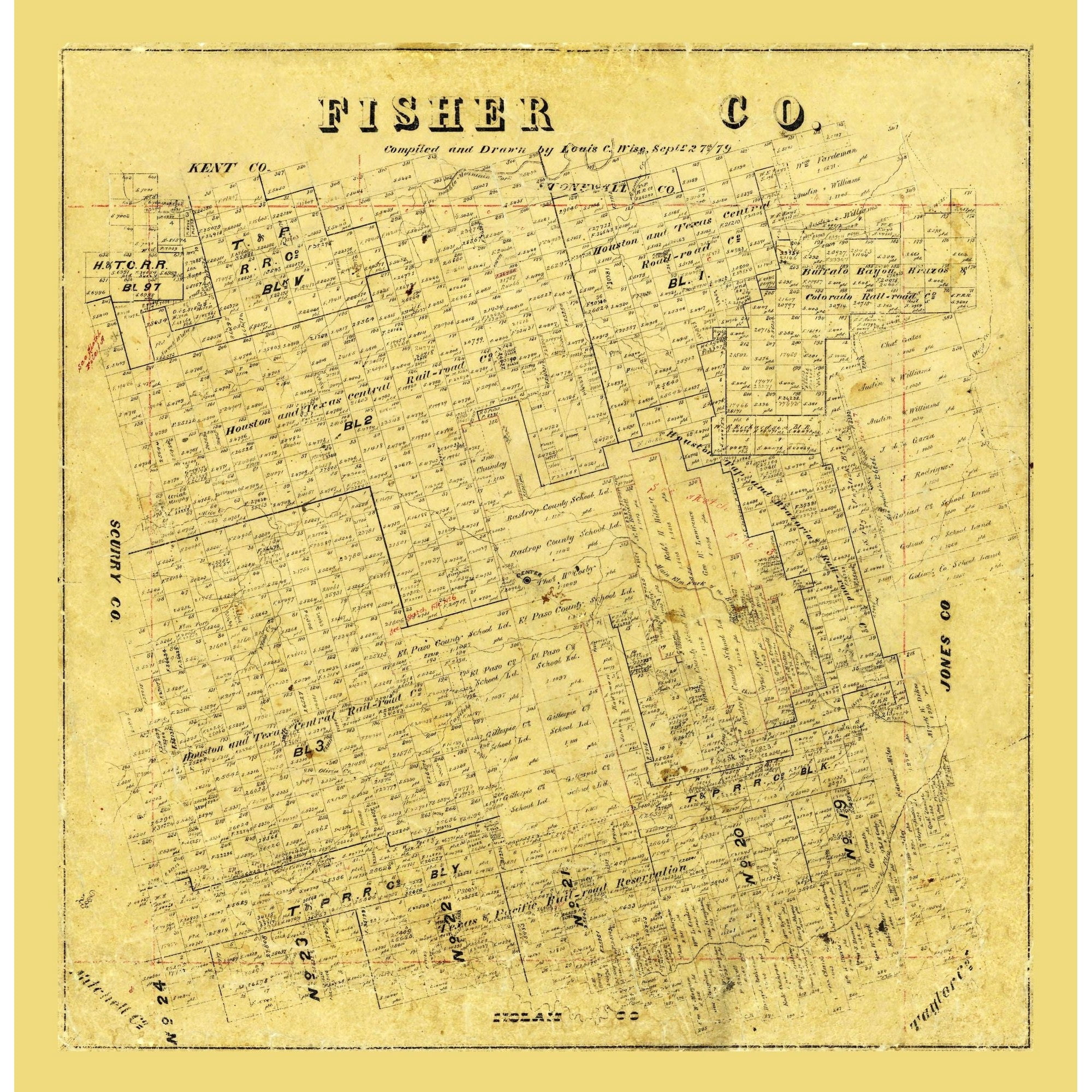 Historic County Map - Fisher County Texas - Wise 1879 - 23 x 23.63 ...