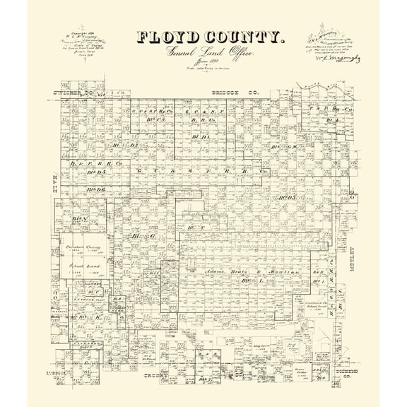 Historic County Map - Floyd County Texas - McGaughey 1892 - Vintage Wall Art