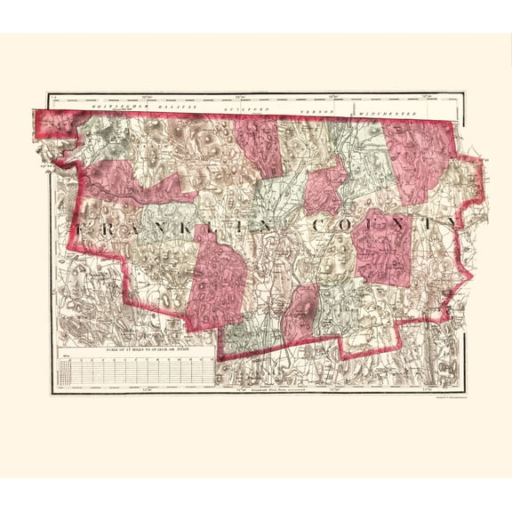 Historic County Map - Franklin County Massachusetts - Walling 1871 - 23 x 26.41 - Vintage Wall Art