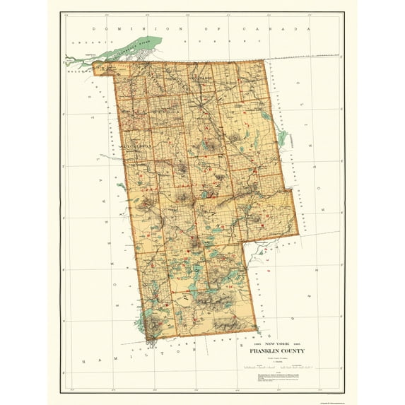 Historic County Map - Franklin County New York - Bien 1895 - Vintage Wall Art