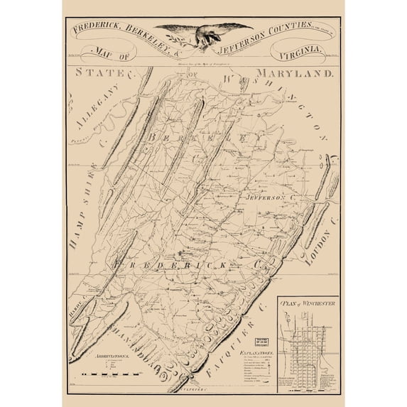 Historic County Map - Frederick County Virginia - James 1809 - 23 x 33.09 - Vintage Wall Art