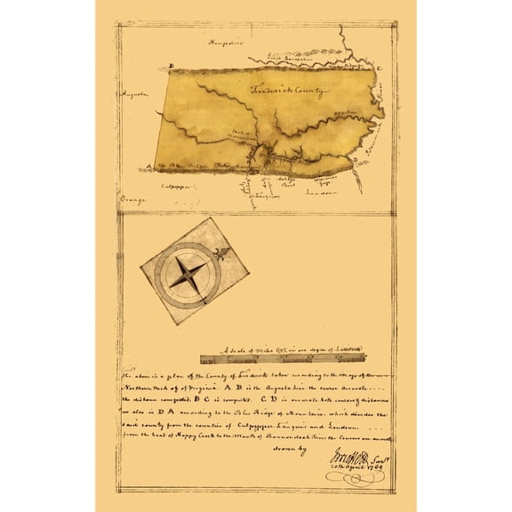 Historic County Map - Frederick County Virginia - Roffers 1796 - Vintage Wall Art