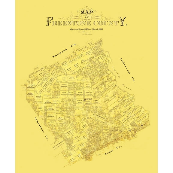 Historic County Map - Freestone County Texas - Blau 1888 - 23 x 27.88 - Vintage Wall Art