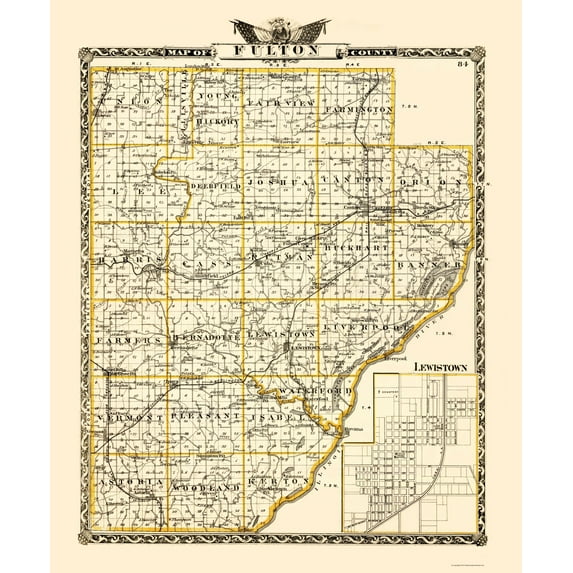 Historic County Map - Fulton County Illinois  - Warner 1870 - 23 x 27.89 - Vintage Wall Art