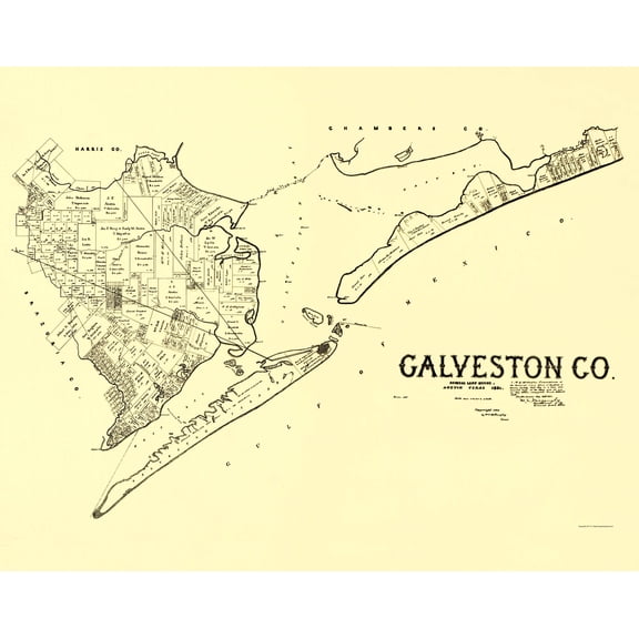 Historic County Map - Galveston County Texas - General Land Office 1892 - 23 x 29.11 - Vintage Wall Art