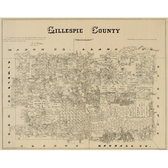 Historic County Map - Gillespie County Texas - Gast 1879 - Vintage Wall Art