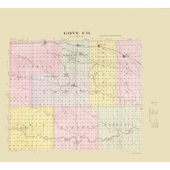 Historic County Map - Gove County Kansas - Everts 1887 - 23 x 25.35 - Vintage Wall Art