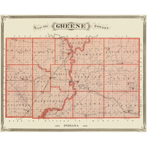 Historic County Map - Greene County Indiana - Andreas 1876 - Vintage Wall Art