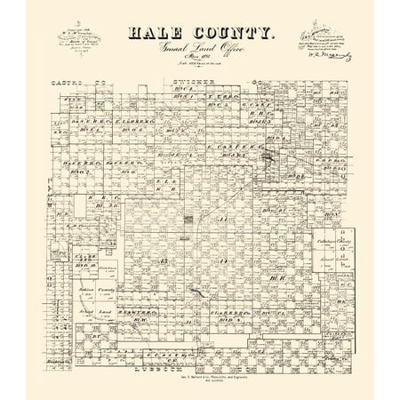 Historic County Map - Hale County Texas - McGaughey 1892 - Vintage Wall Art