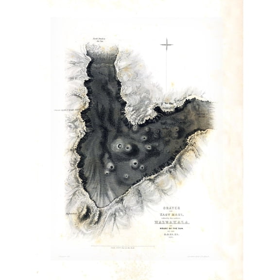 Historic County Map - Haleakala Maui County Hawaii - US 1841 - 23 x 31.23 - Vintage Wall Art