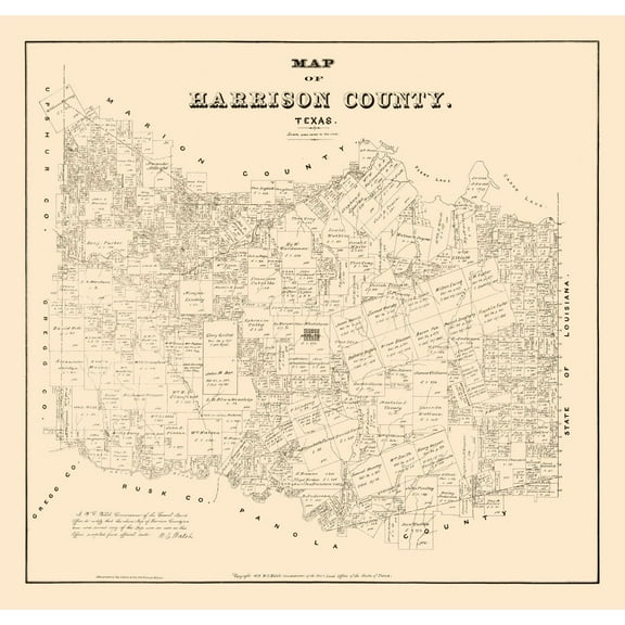 Historic County Map - Harrison County Texas - Walsh 1879 - 24.19 x 23 - Vintage Wall Art