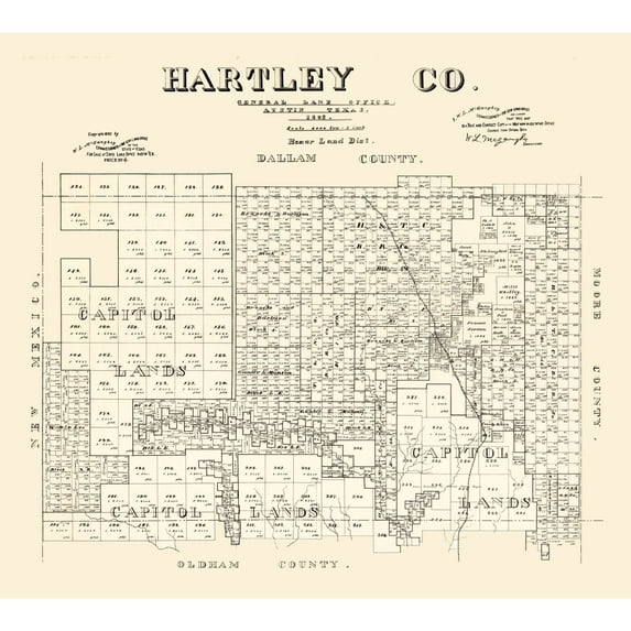 Historic County Map - Hartley County Texas - McGaughey 1882 - 25.65 x 23 - Vintage Wall Art
