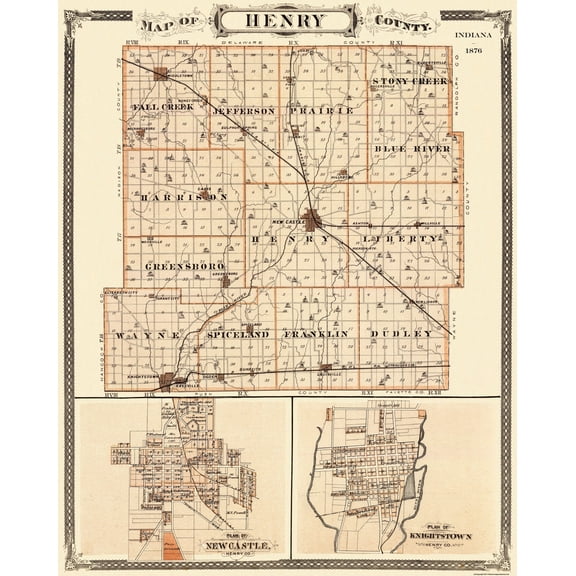 Historic County Map - Henry County Indiana - Andreas 1876 - 23 x 28.88 - Vintage Wall Art