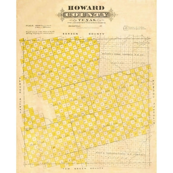 Historic County Map - Howard County Texas - Marshall 1870 - 23 x 28.34 - Vintage Wall Art