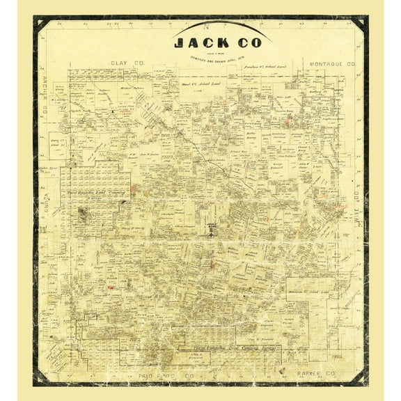 Historic County Map - Jack County Texas - Wise 1878 - 23 x 25.15 - Vintage Wall Art