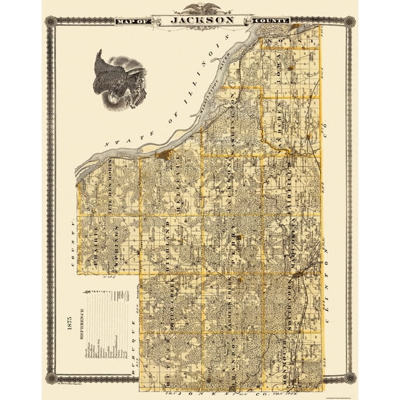 Historic County Map - Jackson County Iowa - Shober 1875 - Vintage Wall Art