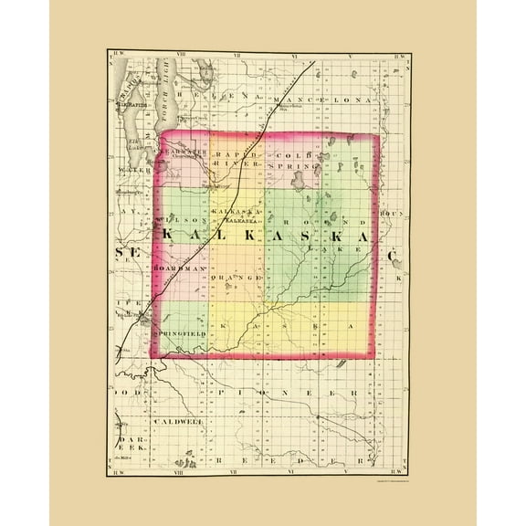 Historic County Map - Kalkaska County Michigan - Walling 1873 - 23 x 28.30 - Vintage Wall Art