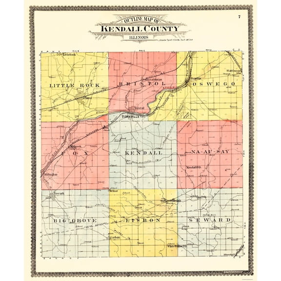 Historic County Map - Kendall County Illinois - Ogle 1903 - 23 x 27.70 - Vintage Wall Art