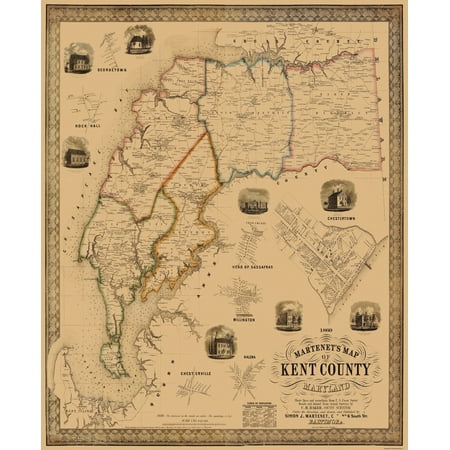 Historic County Map - Kent County Maryland - Martenet 1860 - Vintage Wall Art