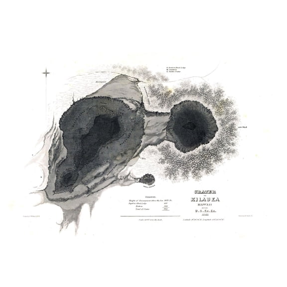 Historic County Map - Kilauea County Hawaii - US 1841 - 32.84 x 23 - Vintage Wall Art