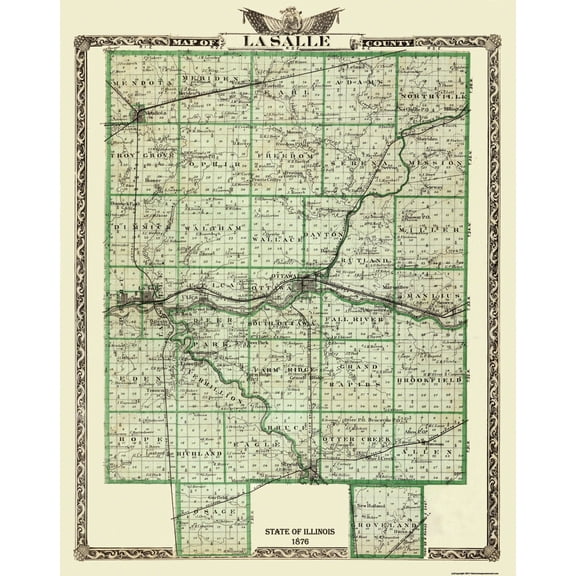 Historic County Map - La Salle County Illinois - Warner 1876 - Vintage Wall Art