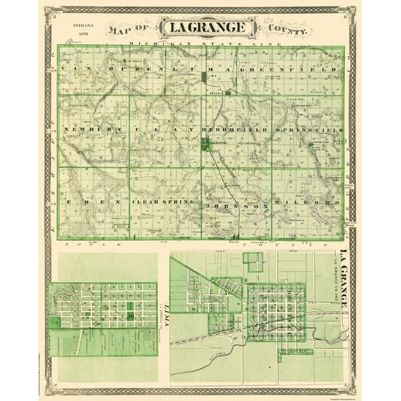 Historic County Map - Lagrange County Indiana - Andreas 1876 - Vintage Wall Art