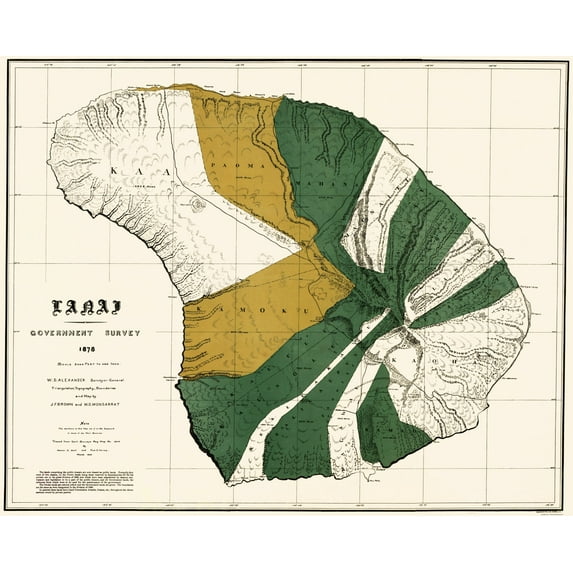 Historic County Map - Lanai County Hawaii - Bien 1878 - 23 x 28.61 - Vintage Wall Art