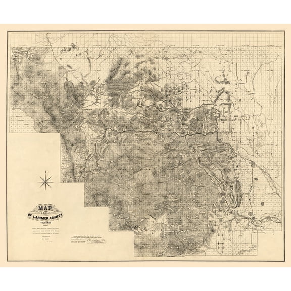 Historic County Map - Larimer County Colorado - Handy 1883 - 27.54 x 23 - Vintage Wall Art