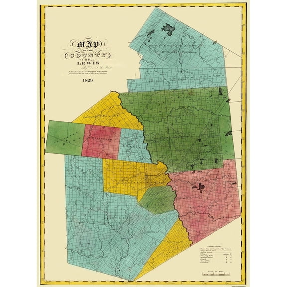 Historic County Map - Lewis County New York - Burr 1829 - Vintage Wall Art