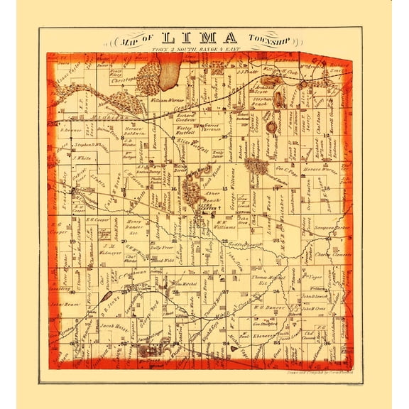 Historic County Map - Lima County Michigan - Everts 1874 - 23 x 25.02 - Vintage Wall Art