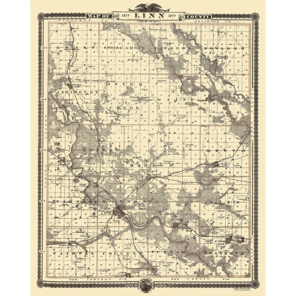 Historic County Map - Linn County Iowa - Shober 1875 - 23 x 28.88 - Vintage Wall Art