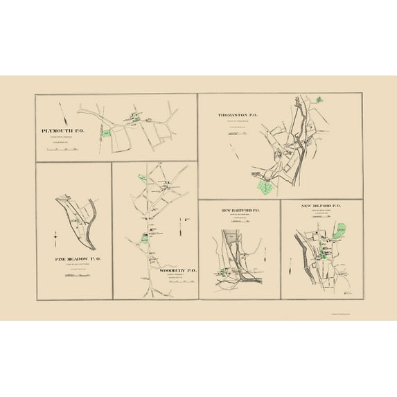 Historic County Map - Litchfield County Connecticut - Hurd 1893 - Vintage Wall Art
