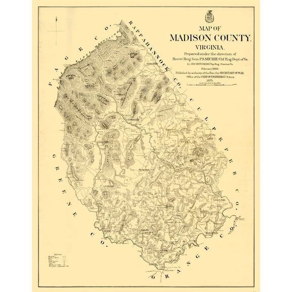 Historic County Map - Madison County Virginia - Hotchkiss 1866 - Vintage Wall Art