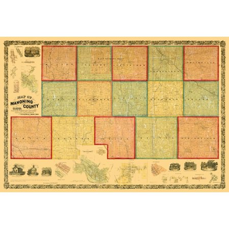 Historic County Map - Mahoning County Ohio - Canfield 1860 - Vintage Wall Art