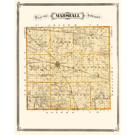 Historic County Map - Marshall County Indiana - Baskin 1876 - 23 x 29.13 - Vintage Wall Art