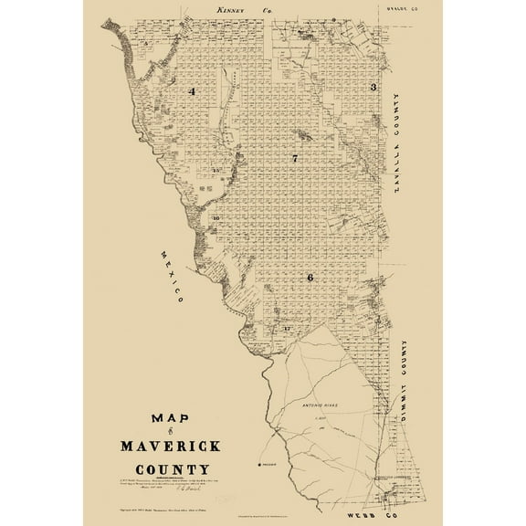 Historic County Map - Maverick County Texas - Walsh 1879 - 23 x 33.61 - Vintage Wall Art